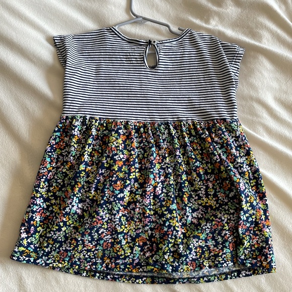 CARTERS UGC Girls Size 7 Blue White striped floral pattern shirt short sleeve - Picture 9 of 10